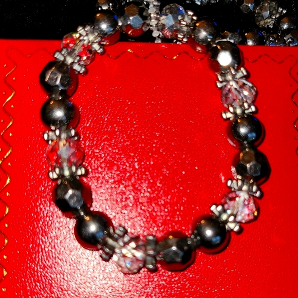 L & L - Black agate druzy beaded stretch bracelet NWOT - Picture 5 of 7